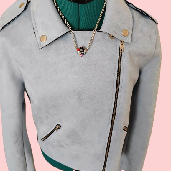 New Woman's Jacket Members Only Faux Suede Slant Ziper - Picture 3 of 10